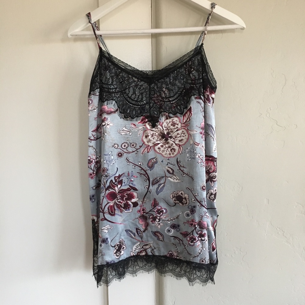 🌵 euc | Zara | floral satin cami w/ lace trim